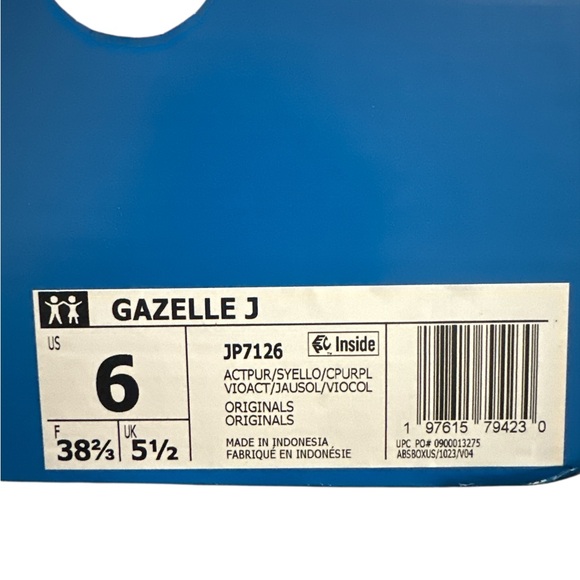 NWB Adidas K gazelle JP7126 Purple with Yellow Stripes Sneakers size 6 US - Picture 6 of 6